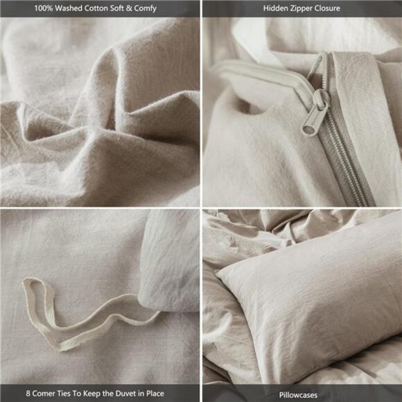 Bedding Duvet Cover Set 100% Washed Cotton Linen Like Textured - Picture 6 of 7